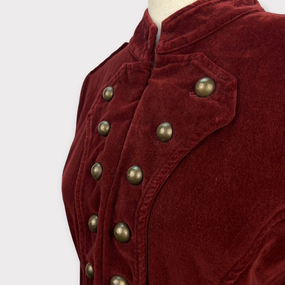 VINTAGE Ivy Jane Velvet Military Jacket Women Burgundy Steampunk Dark Academia - Picture 3 of 13